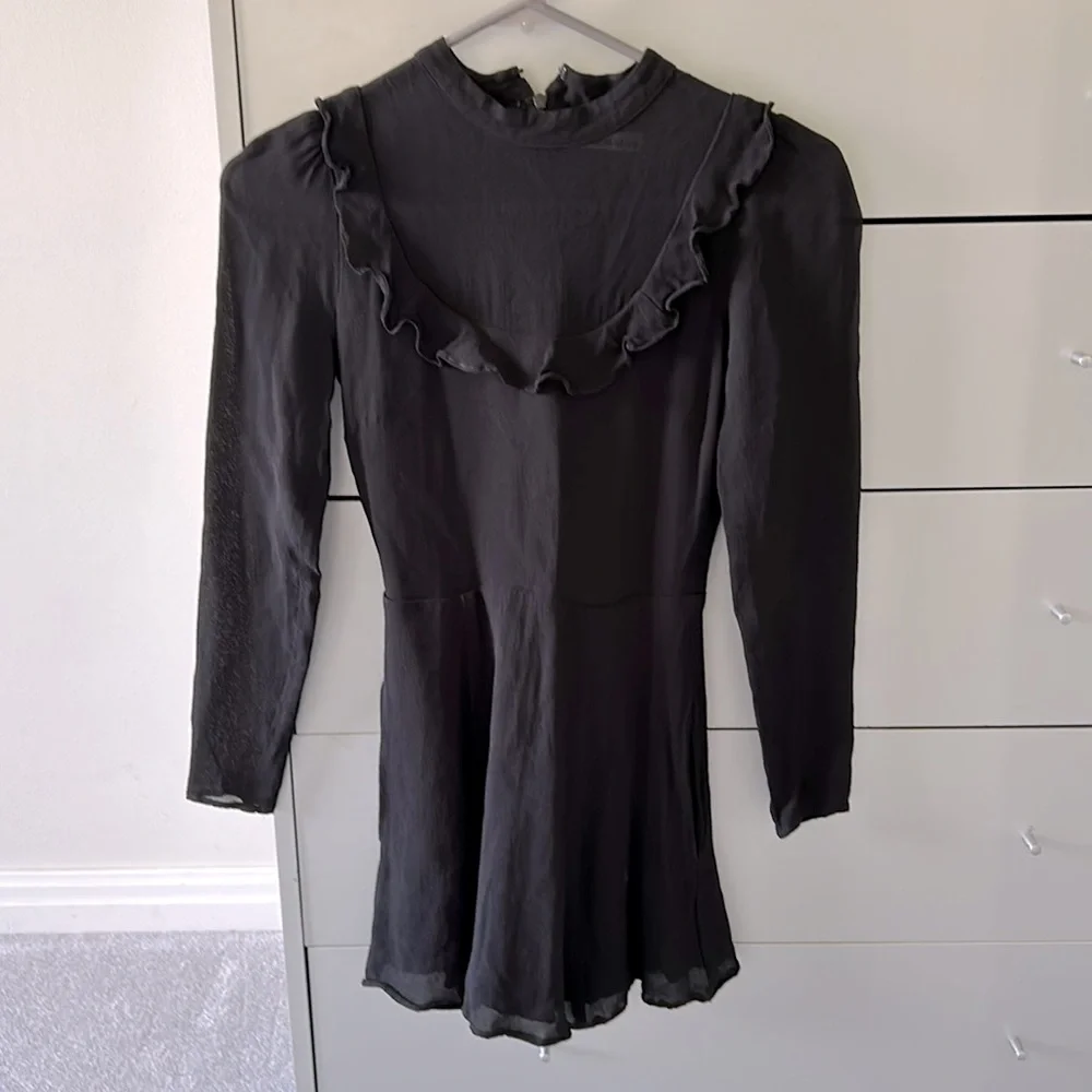 Reformation Black Chiffon Crepe Ruffle Mini Dress Size XXS - Picture 2 of 11